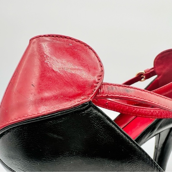 LOVE MOSCHINO PUMPS OPEN TOE LEATHER HEEL RED AND BLACK SHOE HEART SHAPE SIZE 38 - Picture 12 of 17